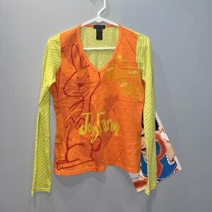 custo barcelona long sleeve bunny graphic stripped top